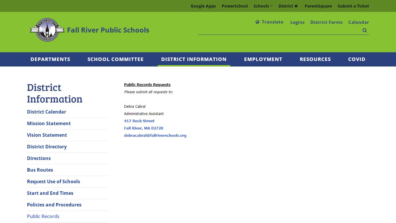 Public Records - Fall River Public Schools