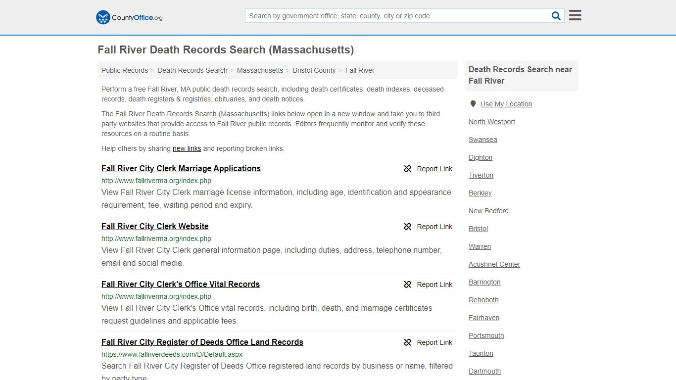Fall River Death Records Search (Massachusetts) - County Office
